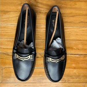 G.H. Bass & Co. Black Leather Loafers with Gold Accents